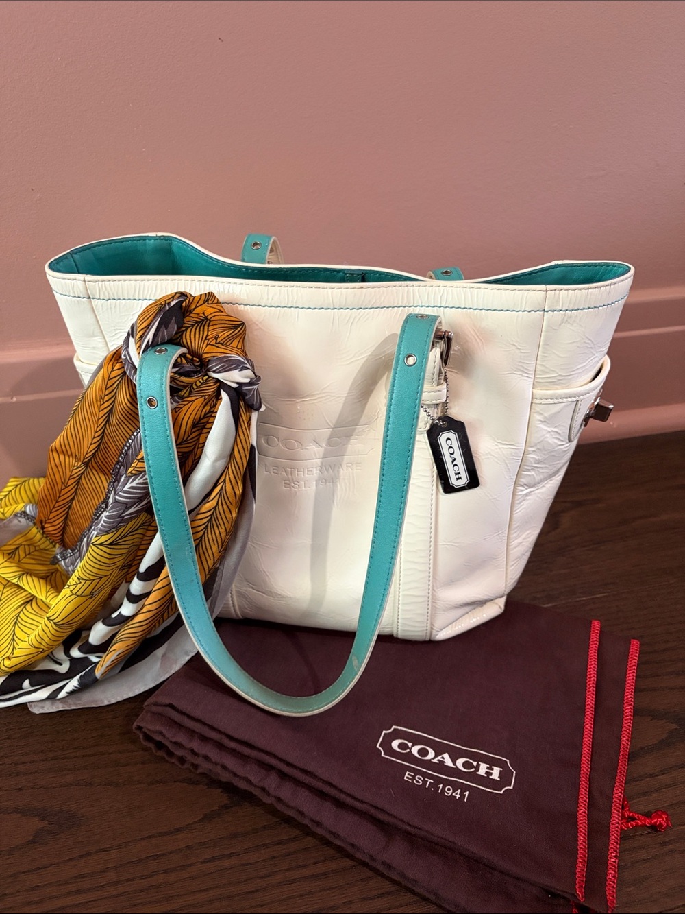 Coach Y2K White Glazed Leather Gallery Tote